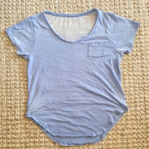 Free People We The Free Varigated Light Blue White V-neck with pocket tee shirt